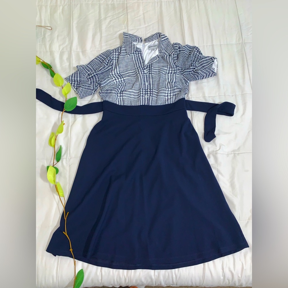 blue and white dress